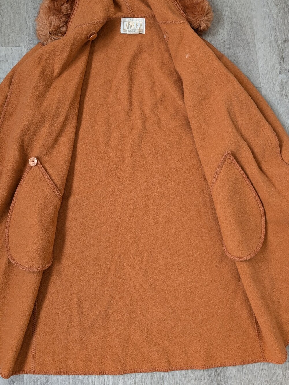Vintage Rare Linda Lundstrom Laparka Orange 100% Wool Women Coat Headband Sz 12 - Picture 8 of 14